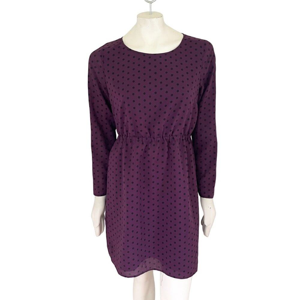 J.CREW Lightweight Long Sleeve Polka Dot Dress in Purple & Black  SZ 8